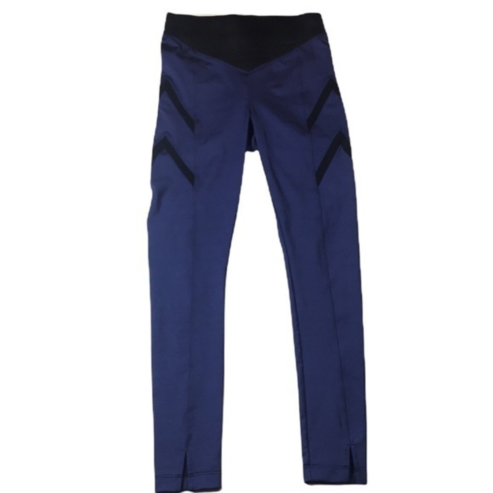 Koral Blue Black V Waistband Palm Shantung High Rise Leggings - Picture 3 of 10
